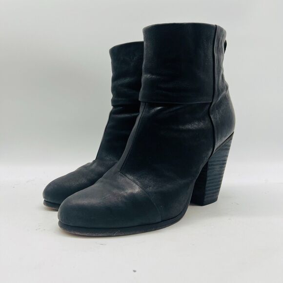 Rag and Bone Boots Womens 8.5 Black Distressed Leather Heeled Ankle Bootie Shoes - Picture 4 of 10